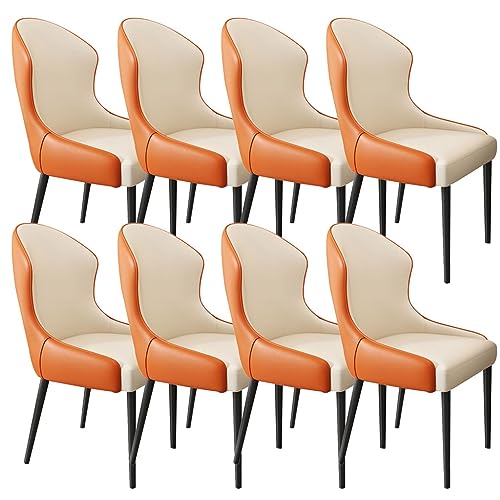 ZERAPH Küche Esszimmerstühle Set von 8 tragen resistente Katzenklauenleder Küche Wohnzimmer Lounge Counterstühle robuste Kohlenstoffstahlmetallbeine (Farbe: Off White+Orange) von ZERAPH
