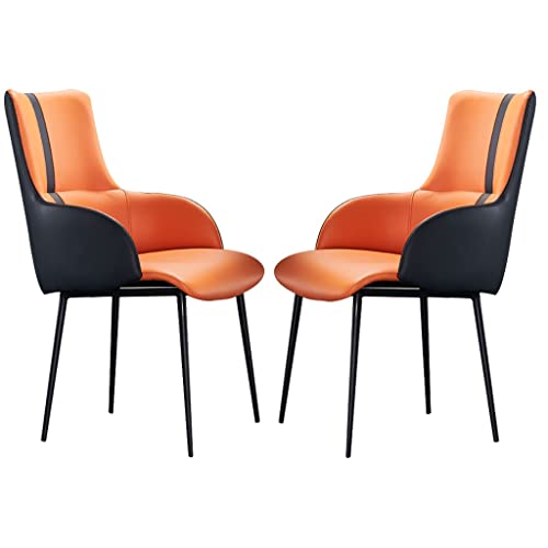 ZERAPH Küche Mikrofaser Leder Küche Essstühle Set aus 2 ergonomischen Armlehnen Stuhl Metallbeinbein Wohnzimmerempfangstuhl (Farbe: Orange+Dunkelblau) von ZERAPH