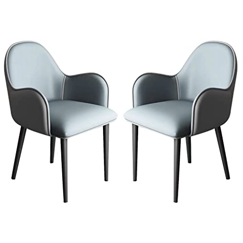 ZERAPH Küche PU Leder Essstühle 2 mit ergonomischen Armlehnen Rückenlehne und Metallbeine für Counter Lounge Wohnzimmerstuhl (Farbe: Blau+Grau, Größe: Schwarze Füße) von ZERAPH