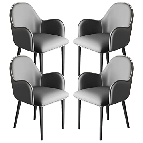 ZERAPH Küche PU Leder Küche Essstühle Set aus 4 ergonomischen Armlehnen Rückenlehne Stuhl Metallbeine Counter Lounge Wohnzimmerstuhl (Farbe: Dunkelgrau, Größe: Schwarze Füße) von ZERAPH