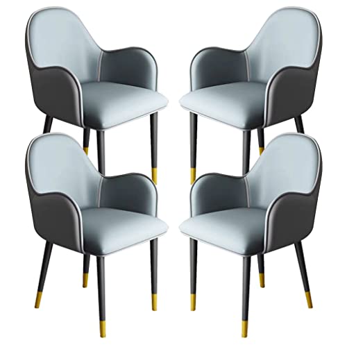 ZERAPH Küche PU Leder Küche Essstühle Set aus 4 ergonomischen Armlehnen im Rückenlehne Stuhl Metallbeine Counter Lounge Wohnzimmerstuhl (Farbe: Blau+Grau, Größe: goldene Füße) von ZERAPH