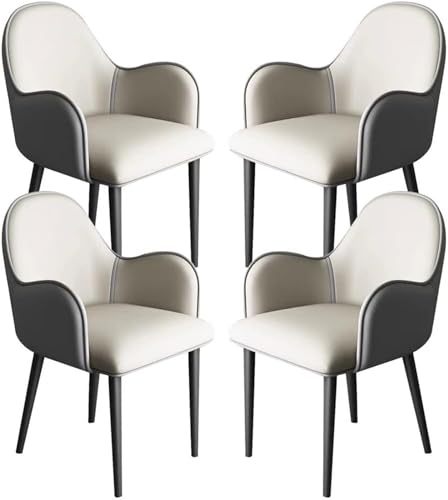 ZERAPH Küche PU Leder Küche Essstühle Set aus 4 ergonomischen Armlehnen im Rückenlehne Stuhl Metallbeine Counter Lounge Wohnzimmerstuhl (Farbe: Hellgrau+Dunkelgrau, Größe: Schwarze Füße) von ZERAPH