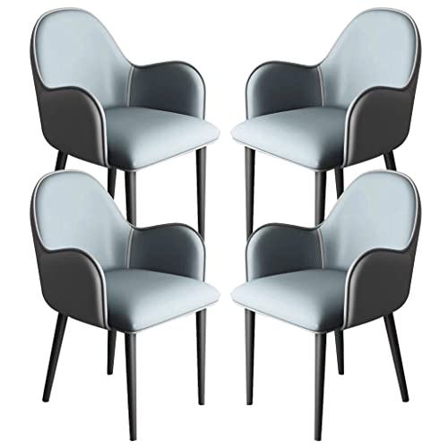 ZERAPH Küche PU Leder Küche Essstühle Set von 4 ergonomischen Armlehnen im Rückenlehne Stuhl Metallbein Lob Lounge Wohnzimmerstuhl (Farbe: Blau+Grau, Größe: Schwarze Füße) von ZERAPH