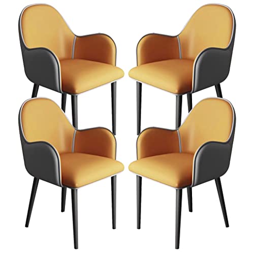 ZERAPH Küche PU Leder Küche Essstühle Set von 4 ergonomischen Armlehnen im Rückenlehne Stuhl Metallbein Lob Lounge Wohnzimmerstuhl (Farbe: Orange+Grau, Größe: Schwarze Füße) von ZERAPH