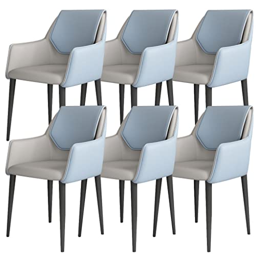 ZERAPH Küche künstliche Leder -Esstühle Set aus 6 Küchenlounge Wohnzimmerempfang Stuhl Ergonomische Armlehnen Rückenlehne und Eisenkunstbeine (Farbe: Hellblau) von ZERAPH