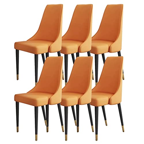 ZERAPH Küchenholzbeine Esstuhl Set 6 Mikrofaser Leder Küche Wohnzimmer Seitenstühle Ergonomie Sitz (Farbe: Orange) von ZERAPH