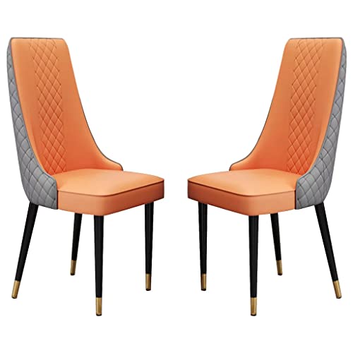 ZERAPH Leder -Essstühle Set von 2 Küchen Wohnzimmer Lounge Counterstühle robuste Kohlenstoffstahl -Metallbeine (Farbe: Orange+Dunkelgrau, Größe: Goldene Füße) von ZERAPH