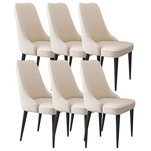 ZERAPH Mikrofaser -Leder -Essstühle Set von 6 Kitchentable Side Chairs Study Lounge Stuhl Robust Kohlenstoffstahlbeine (Farbe: Beige, Größe: Schwarzes Bein) von ZERAPH
