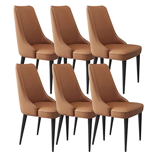 ZERAPH Mikrofaserleder -Essstühle Set von 6 Kitchentable Side Chairs Study Lounge Stuhl Robust Kohlenstoffstahlbeine (Farbe: Leichter Kaffee, Größe: Schwarzes Bein) von ZERAPH