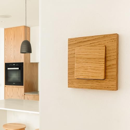 Zero Electric® - 1-Fach Komplettpaket Unterputz Lichtschalter aus Holz | Steckdose | Schalter aus Eiche Natural | Japandi | Less-Waste | Minimalistisches Design | Natural Massivholz | Wand Deko von ZERO ELECTRIC