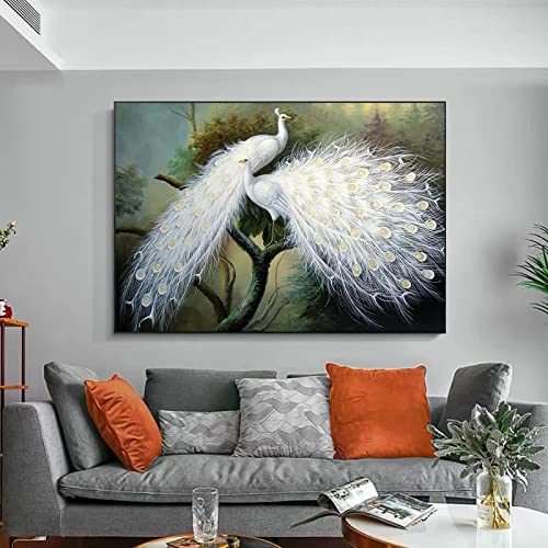 ZEROY Weißer Pfau Tier Vogel Vintage Poster und Drucke Leinwand Gemälde Rerto Wandkunst Bilder für Wohnzimmer Wohnkultur 80x120cm(31x47in) Kein Rahmen von ZEROY