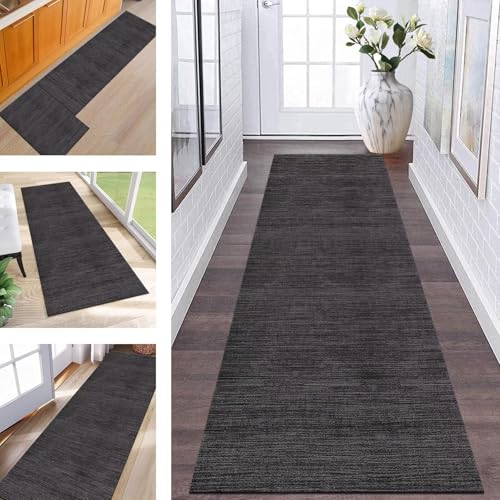 ZESEWU Läufer Flur Teppich Abstrakt Küche Waschbar rutschfest Teppichmatten 50X100CM Schwarz Dunkelgrau Küchenteppich Flurteppich Schlafzimmer Esszimmer Teppichläufer Meterware Flurläufer Anpassbar von ZESEWU
