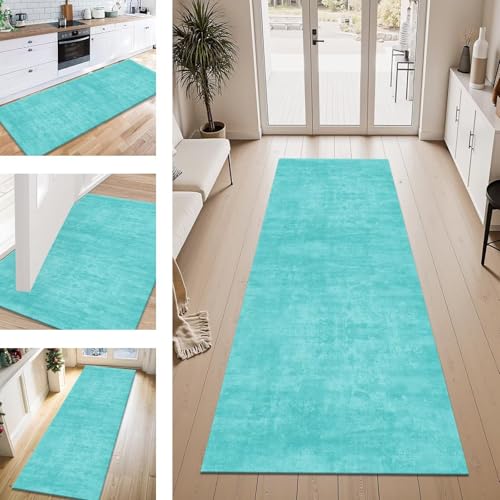 Teppich Läufer Flur Küche rutschfest Blau Abstrakt Teppichläufer Kücheläufer Waschbar 50X180CM Meterware Küchenteppich Läuferflurteppich für Wohnraum Schlafzimmer Kinderzimmer Schmutzfangläufer von ZESEWU
