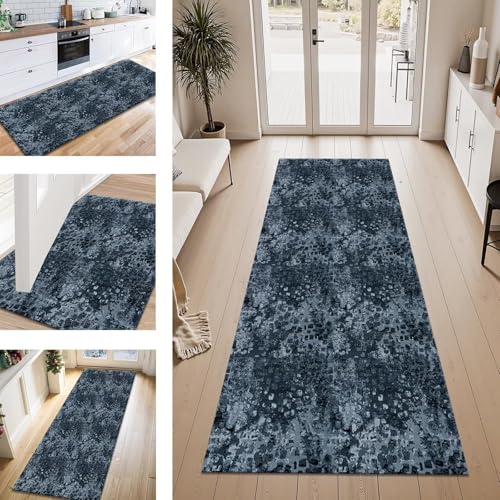 Teppich Läufer Flur Küche rutschfest Blau Schwarz Abstrakt Teppichläufer Kücheläufer Waschbar 70X100CM Meterware Küchenteppich Läuferflurteppich Wohnraum Schlafzimmer Kinderzimmer Schmutzfangläufer von ZESEWU