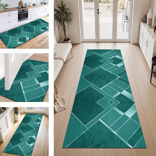 Teppich Läufer Flur Küche rutschfest Cyan 3D modern Teppichläufer Kücheläufer Waschbar 60X450CM Meterware Küchenteppich Läuferflurteppich für Wohnraum Schlafzimmer Kinderzimmer Schmutzfangläufer von ZESEWU