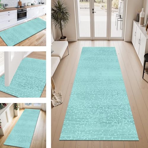 Teppich Läufer Flur Küche rutschfest Cyan Abstrakt Teppichläufer Kücheläufer Waschbar 80X500CM Meterware Küchenteppich Läuferflurteppich für Wohnraum Schlafzimmer Kinderzimmer Schmutzfangläufer von ZESEWU