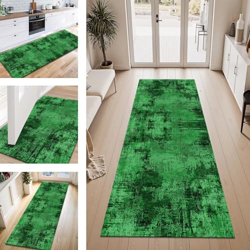 Teppich Läufer Flur Küche rutschfest Dunkelgrün Schwarz Teppichläufer Kücheläufer Waschbar 40X200CM Meterware Küchenteppich Läuferflurteppich für Wohnraum Schlafzimmer Kinderzimmer Schmutzfangläufer von ZESEWU