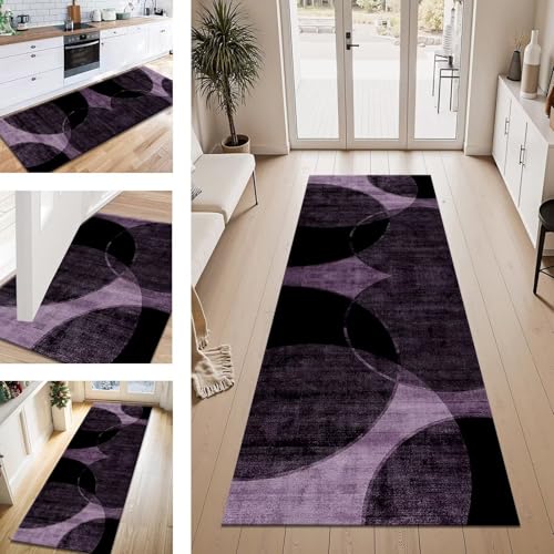 Teppich Läufer Flur Küche rutschfest Dunkelviolett Schwarz Teppichläufer Kücheläufer Waschbar 40X250CM Meterware Küchenteppich Läuferflurteppich Wohnraum Schlafzimmer Kinderzimmer Schmutzfangläufer von ZESEWU