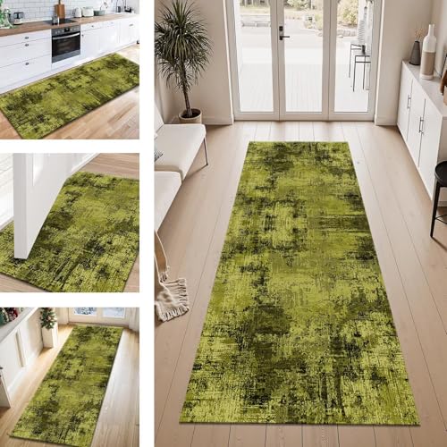 Teppich Läufer Flur Küche rutschfest Gelbgrün Schwarz Teppichläufer Kücheläufer Waschbar 50X120CM Meterware Küchenteppich Läuferflurteppich für Wohnraum Schlafzimmer Kinderzimmer Schmutzfangläufer von ZESEWU