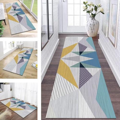 Teppich Läufer Flur Küche rutschfest Geometrisch modern Teppichläufer Kücheläufer Waschbar 60X240CM Meterware Küchenteppich Läuferflurteppich für Wohnraum Schlafzimmer Kinderzimmer Schmutzfangläufer von ZESEWU