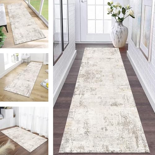 Teppich Läufer Flur Küche rutschfest Grau Braun Abstrakt Teppichläufer Kücheläufer Waschbar 100X100CM Meterware Küchenteppich Läuferflurteppich für Wohnraum Schlafzimmer Kinderzimmer Schmutzfangläufer von ZESEWU