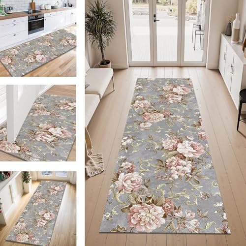 ZESEWU Teppich Läufer Flur Küche rutschfest Grau Rot Rosa 50X80CM Teppichläufer Kücheläufer Lang Waschbar Meterware Küchenteppich Flurteppich Läufer für Wohnraum Schlafzimmer Kinderzimmer Flurläufer von ZESEWU