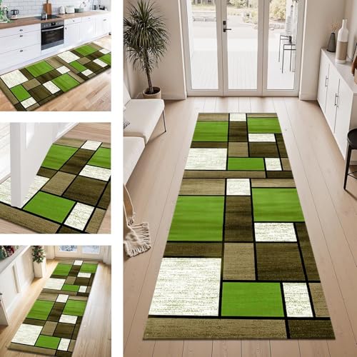 Teppich Läufer Flur Küche rutschfest Grün Braun modern Teppichläufer Kücheläufer Waschbar 40X100CM Meterware Küchenteppich Läuferflurteppich für Wohnraum Schlafzimmer Kinderzimmer Schmutzfangläufer von ZESEWU