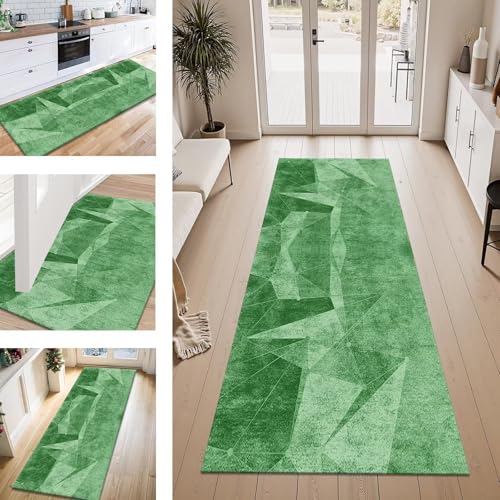 Teppich Läufer Flur Küche rutschfest Grün Design Abstrakt Teppichläufer Kücheläufer Waschbar 40X400CM Meterware Küchenteppich Läuferflurteppich für Wohnraum Schlafzimmer Kinderzimmer Schmutzfangläufer von ZESEWU