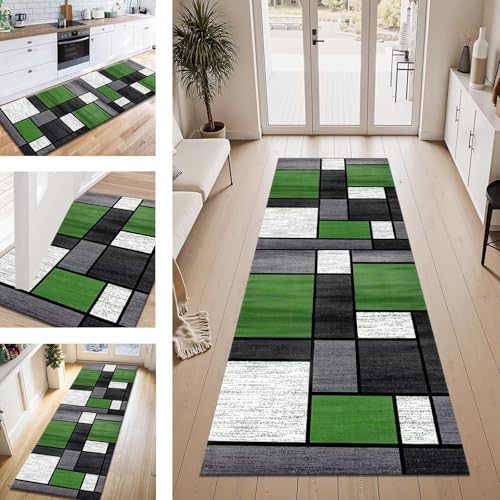 Teppich Läufer Flur Küche rutschfest Grün Schwarz modern Teppichläufer Kücheläufer Waschbar 120X300CM Meterware Küchenteppich Läuferflurteppich für Wohnraum Schlafzimmer Kinderzimmer Schmutzfangläufer von ZESEWU