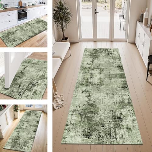 Teppich Läufer Flur Küche rutschfest Hellgrün Schwarz Teppichläufer Kücheläufer Waschbar 50X100CM Meterware Küchenteppich Läuferflurteppich für Wohnraum Schlafzimmer Kinderzimmer Schmutzfangläufer von ZESEWU