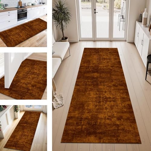 Teppich Läufer Flur Küche rutschfest Orange Braun Rot Teppichläufer Kücheläufer Waschbar 40X250CM Meterware Küchenteppich Läuferflurteppich für Wohnraum Schlafzimmer Kinderzimmer Schmutzfangläufer von ZESEWU