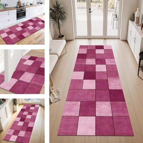 Teppich Läufer Flur Küche rutschfest Rosa Geometrisch Teppichläufer Kücheläufer Waschbar 60X90CM Meterware Küchenteppich Läuferflurteppich für Wohnraum Schlafzimmer Kinderzimmer Schmutzfangläufer Teppich Läufer Flur Küche rutschfest Rosa Geometrisch Teppichläufer Kücheläufer Waschbar 60X90CM Meterware Küchenteppich Läuferflurteppich für Wohnraum Schlafzimmer Kinderzimmer Schmutzfangläufer von ZESEWU