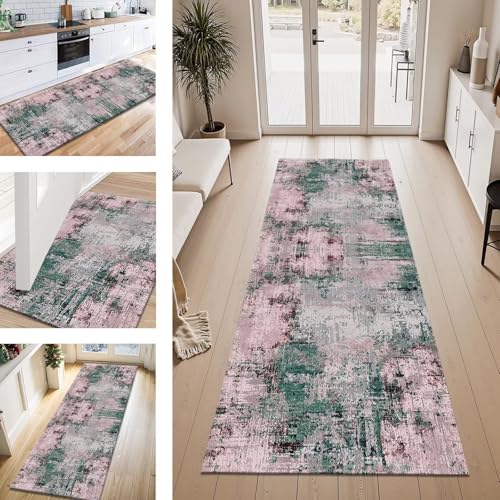 Teppich Läufer Flur Küche rutschfest Rot Grün modern Teppichläufer Kücheläufer Waschbar 40X120CM Meterware Küchenteppich Läuferflurteppich für Wohnraum Schlafzimmer Kinderzimmer Schmutzfangläufer von ZESEWU