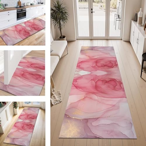 ZESEWU Teppich Läufer Flur Küche rutschfest Rot Rosa Grau 70X140CM Teppichläufer Kücheläufer Lang Waschbar Meterware Küchenteppich Flurteppich Läufer für Wohnraum Schlafzimmer Kinderzimmer Flurläufer von ZESEWU