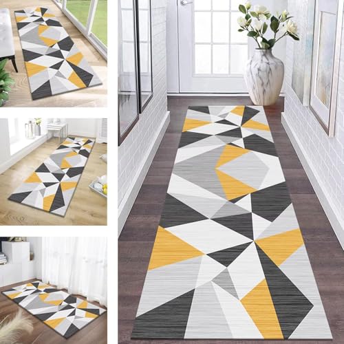 Teppich Läufer Flur Küche rutschfest Schwarz Grau modern Teppichläufer Kücheläufer Waschbar 90X150CM Meterware Küchenteppich Läuferflurteppich für Wohnraum Schlafzimmer Kinderzimmer Schmutzfangläufer von ZESEWU