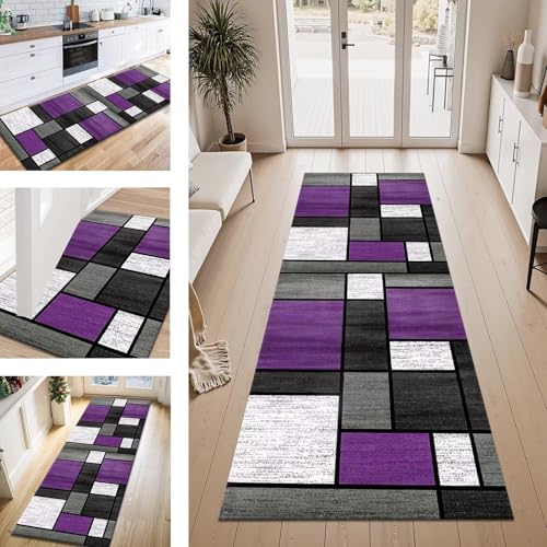 Teppich Läufer Flur Küche rutschfest Violett Schwarz Teppichläufer Kücheläufer Waschbar 50X120CM Meterware Küchenteppich Läuferflurteppich für Wohnraum Schlafzimmer Kinderzimmer Schmutzfangläufer von ZESEWU