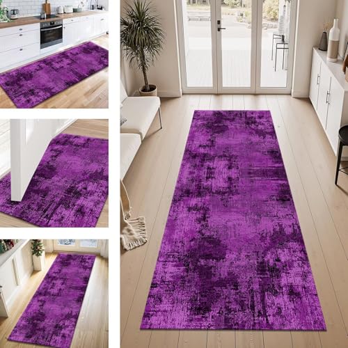 Teppich Läufer Flur Küche rutschfest Violett Schwarz Teppichläufer Kücheläufer Waschbar 70X150CM Meterware Küchenteppich Läuferflurteppich für Wohnraum Schlafzimmer Kinderzimmer Schmutzfangläufer von ZESEWU
