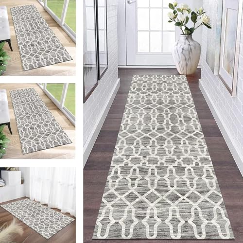 Teppich Läufer Küche Flur Waschbar Rutschfest Teppichläufer 50X120CM Meterware Läufer Teppich Grau Weiß Boho Flurteppich Kinderzimmer Schlafzimmer Wohnzimmer Küchenläufer Teppich Anpassbar Dauerhaft von ZESEWU