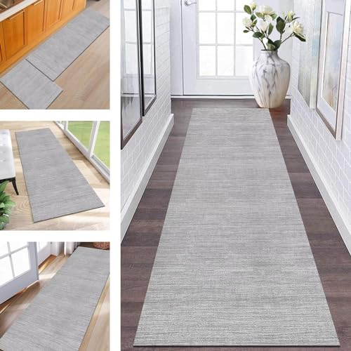 ZESEWU Abstrakt Teppich Läufer Flur Küche Waschbar rutschfest Korridor Teppichmatten 50X120CM Grau Küchenteppich Flurteppich Schlafzimmer Esszimmer Polyester Teppichläufer Meterware Teppich Anpassbar von ZESEWU
