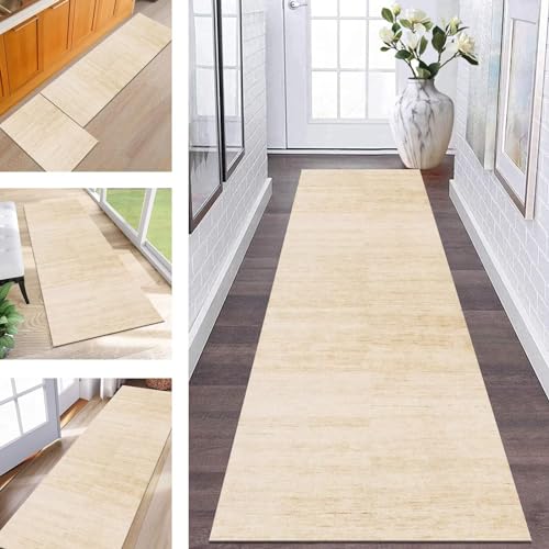 Teppich Läufer Flur Küche Waschbar rutschfest Korridor Teppichmatten 40X120CM Beige Braun Abstrakt Lang Küchenteppich Flurteppich Schlafzimmer Esszimmer Polyester Teppichläufer Meterware Anpassbar von ZESEWU