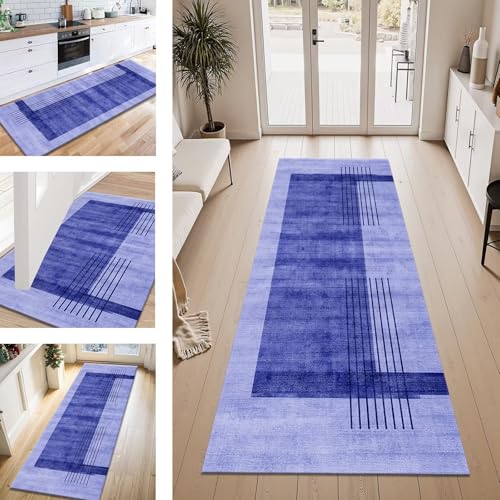 ZESEWU Teppich Läufer Flur Küche rutschfest Blau-Violett Teppichläufer Kücheläufer Waschbar 60X240CM Meterware Küchenteppich Flurteppich für Wohnraum Schlafzimmer Kinderzimmer Schmutzfangläufer von ZESEWU