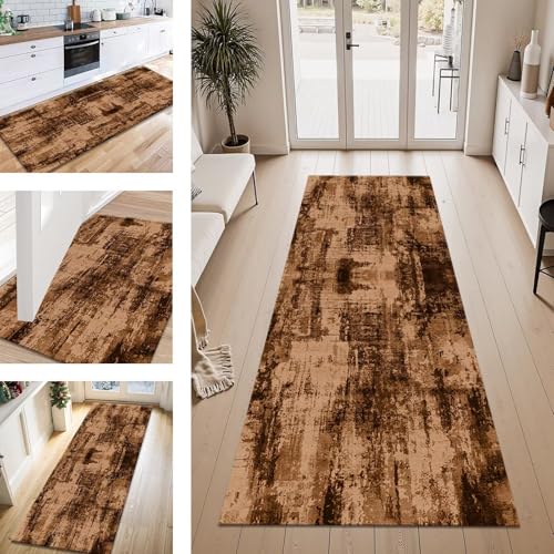 ZESEWU Teppich Läufer Flur Küche rutschfest Braun Abstrakt Teppichläufer Kücheläufer Waschbar 50X200CM Meterware Küchenteppich Flurteppich für Wohnraum Schlafzimmer Kinderzimmer Schmutzfangläufer von ZESEWU