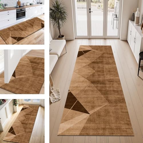 ZESEWU Teppich Läufer Flur Küche rutschfest Braun Abstrakt Teppichläufer Kücheläufer Waschbar 70X140CM Meterware Küchenteppich Flurteppich für Wohnraum Schlafzimmer Kinderzimmer Schmutzfangläufer von ZESEWU