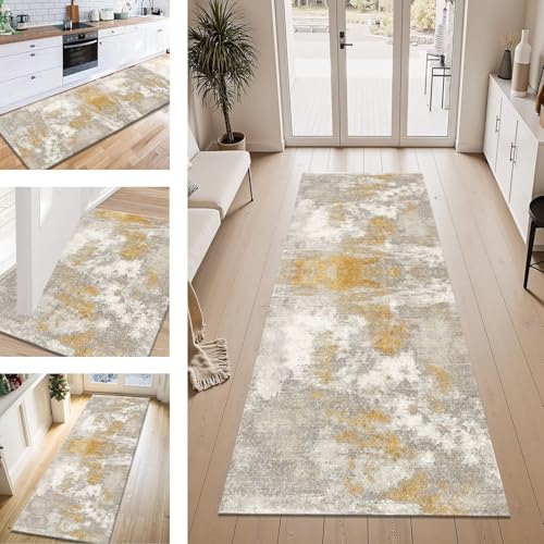 ZESEWU Teppich Läufer Flur Küche rutschfest Braun Grau Teppichläufer Kücheläufer Waschbar 40X100CM Meterware Küchenteppich Flurteppich für Wohnraum Schlafzimmer Kinderzimmer Schmutzfangläufer von ZESEWU