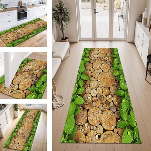 ZESEWU Teppich Läufer Flur Küche rutschfest Braun Grün Teppichläufer Kücheläufer Waschbar 60X180CM Meterware Küchenteppich Flurteppich für Wohnraum Schlafzimmer Kinderzimmer Schmutzfangläufer von ZESEWU