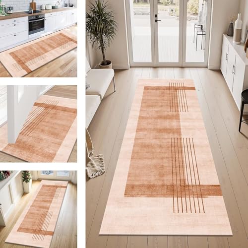 ZESEWU Teppich Läufer Flur Küche rutschfest Braun Orange Teppichläufer Kücheläufer Waschbar 40X120CM Meterware Küchenteppich Flurteppich für Wohnraum Schlafzimmer Kinderzimmer Schmutzfangläufer von ZESEWU