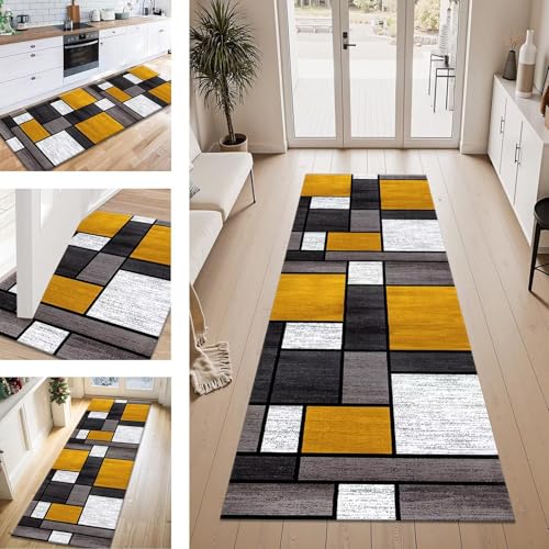 ZESEWU Teppich Läufer Flur Küche rutschfest Braun Orange Teppichläufer Kücheläufer Waschbar 70X150CM Meterware Küchenteppich Flurteppich für Wohnraum Schlafzimmer Kinderzimmer Schmutzfangläufer von ZESEWU