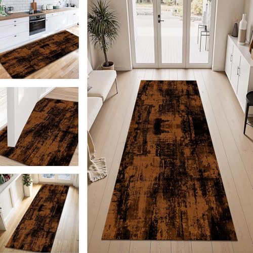 ZESEWU Teppich Läufer Flur Küche rutschfest Braun Schwarz Teppichläufer Kücheläufer Waschbar 70X200CM Meterware Küchenteppich Flurteppich für Wohnraum Schlafzimmer Kinderzimmer Schmutzfangläufer von ZESEWU