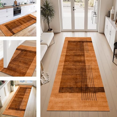 ZESEWU Teppich Läufer Flur Küche rutschfest Braun Teppichläufer Kücheläufer Waschbar 60X100CM Meterware Küchenteppich Flurteppich für Wohnraum Schlafzimmer Kinderzimmer Schmutzfangläufer von ZESEWU