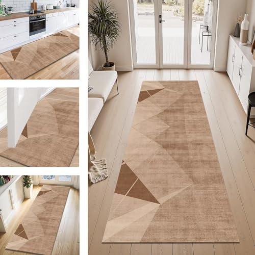 ZESEWU Teppich Läufer Flur Küche rutschfest Braun Vintage Teppichläufer Kücheläufer Waschbar 80X350CM Meterware Küchenteppich Flurteppich für Wohnraum Schlafzimmer Kinderzimmer Schmutzfangläufer von ZESEWU